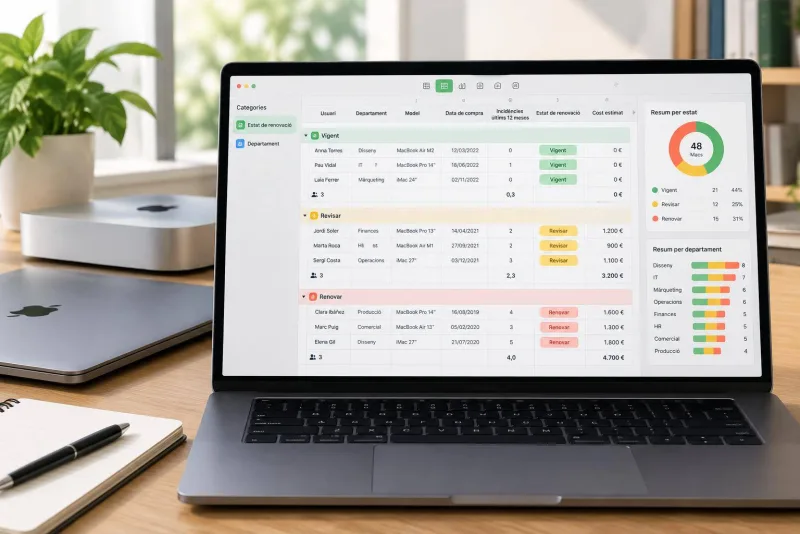 Converteix un inventari de Macs en un quadre de renovació amb categories